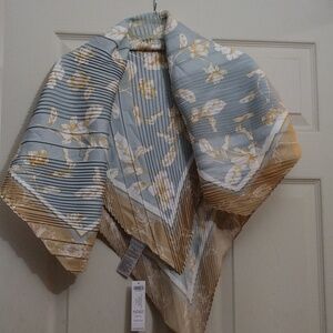 Chico's Pleated Floral Essence Square Scarf blue NWTs